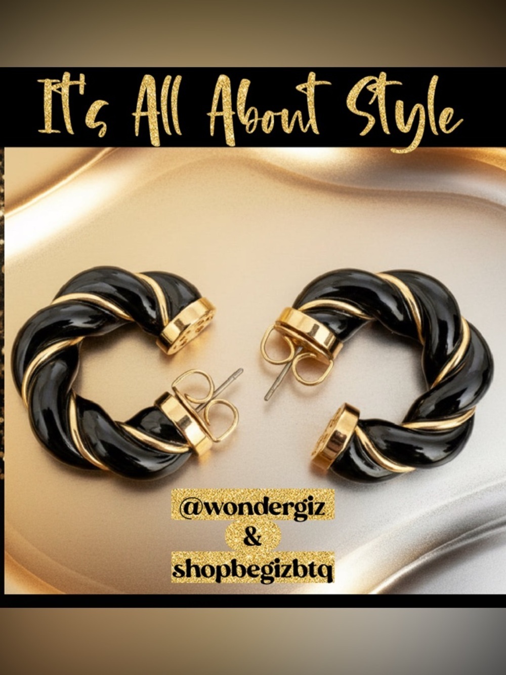 Authentic Tory Burch Black and Gold Textured Rope Hoop Earrings NWT - Picture 13 of 14